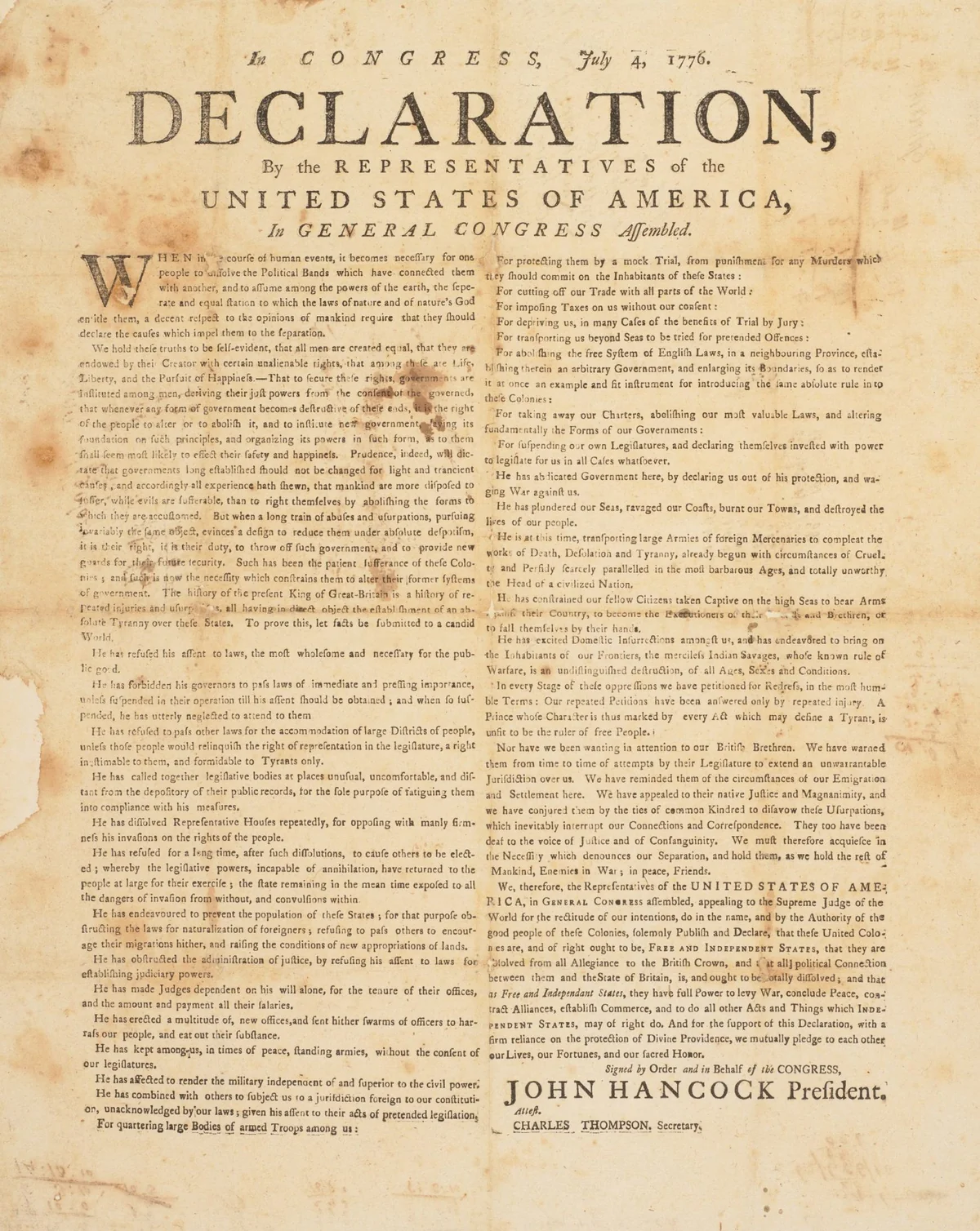 Historical print of the United States Declaration of Independence