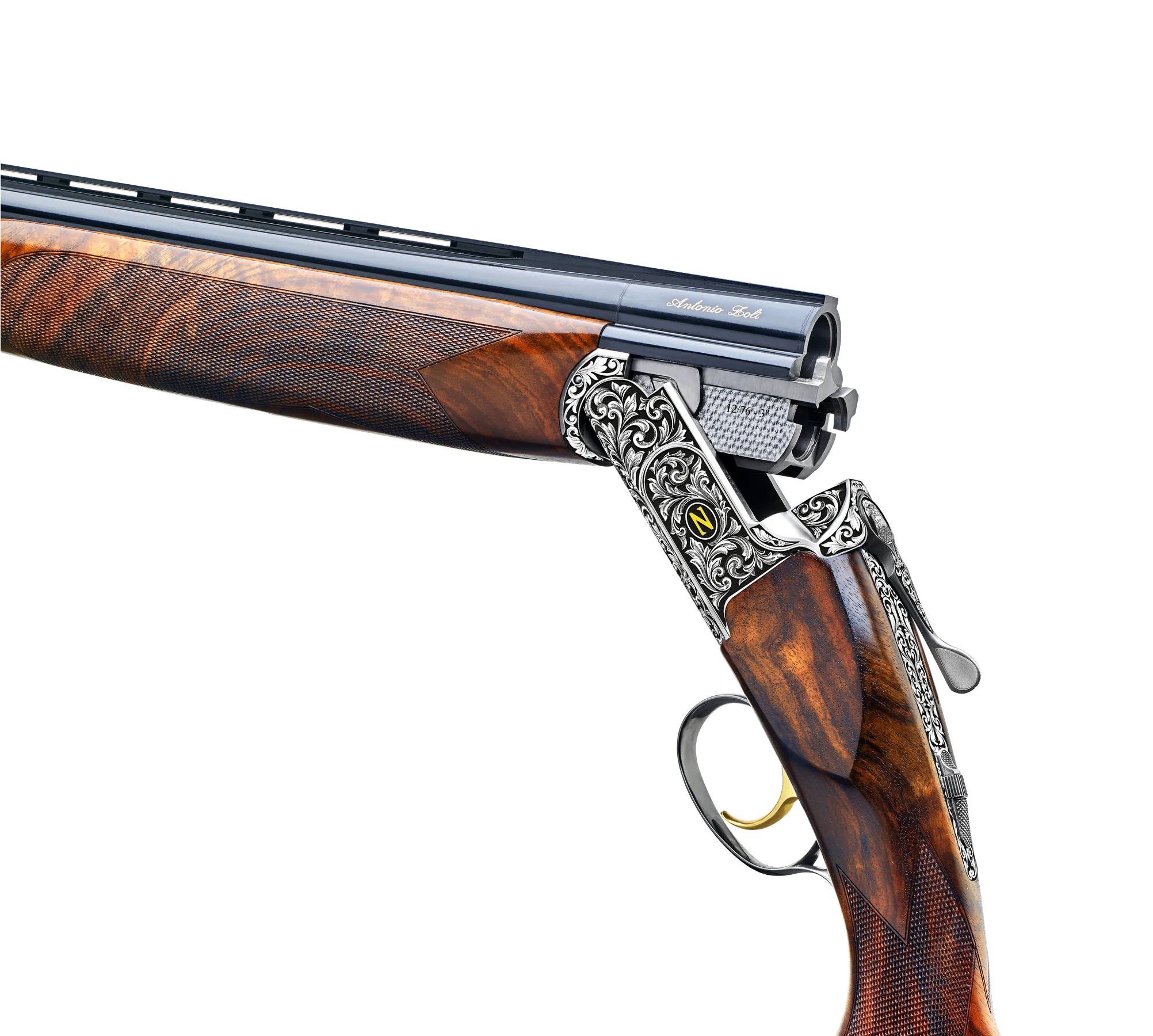 Engraved receiver and polished walnut of the Zoli 250th Anniversary shotgun